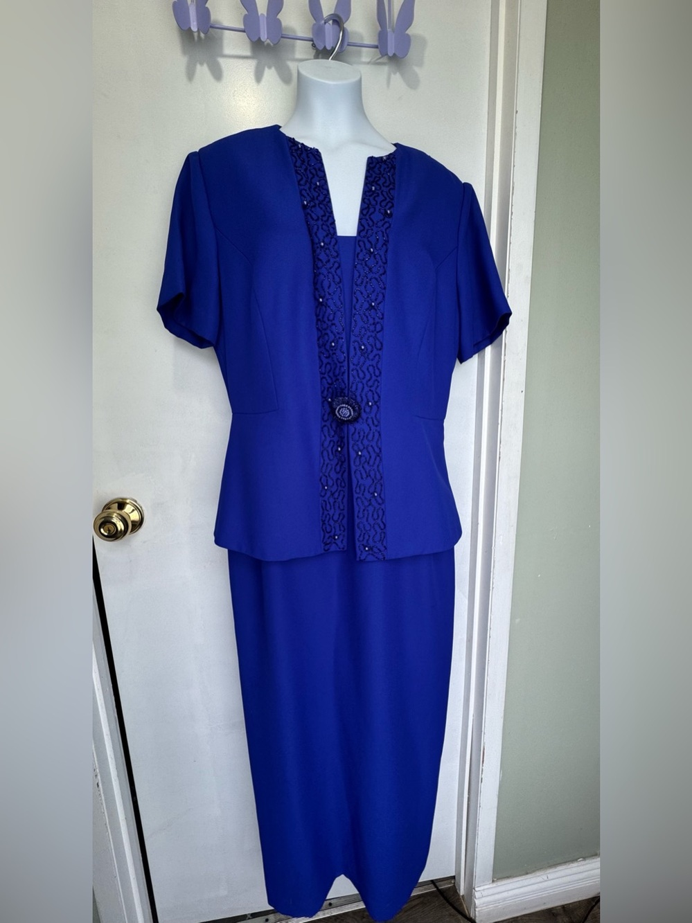 S.L. Fashions Cobalt Blue Women's one Piece Skirt dress  with Decorative Trim
